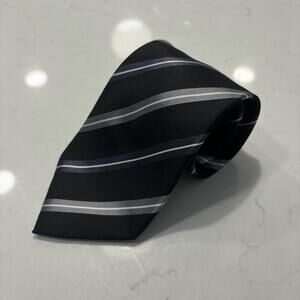 Donald J Trump Signature Collection Black White Gray Striped 100% Silk Necktie